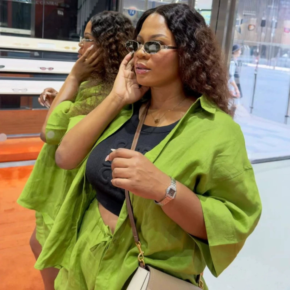 ZARA Plus Size Women African Solid Loose Fit Collared Shirt and Shorts Set